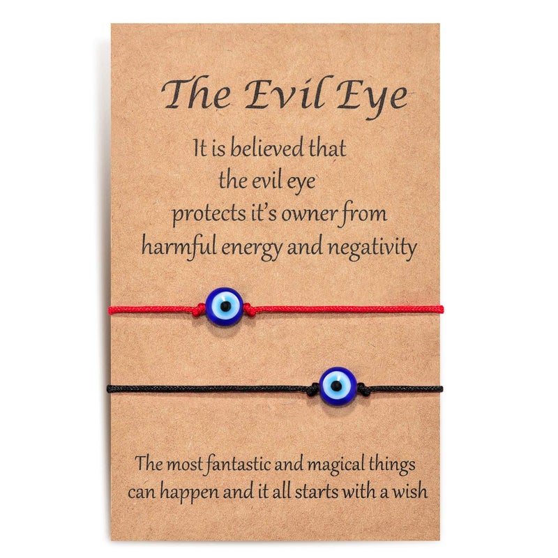 Shonyin Evil Eye Bracelet Lucky Red String Rakhi for Brother Set of 2 Protection Kabbalah Ojo Turco Mal De Adjustable Bracelets Handmade Nazar Amulet Jewelry Gift For Women Men Family Friend 2pcs - Image 1